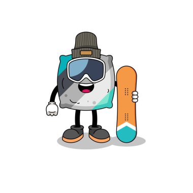 Snowboard oyuncusunun maskot karikatürü, karakter tasarımı.