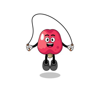 kaju maskotu çizgi filmi ip atlama, karakter tasarımı oynuyor.