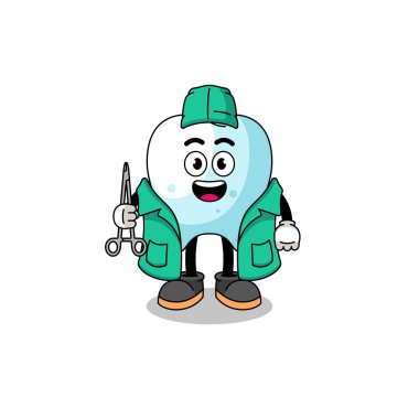 Diş maskotunun bir cerrah olarak tasviri, karakter tasarımı