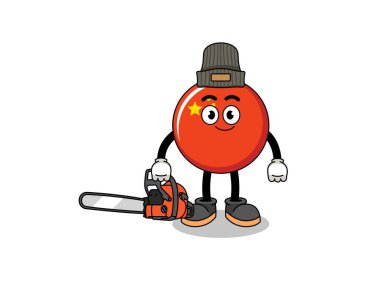 Bir oduncu olarak Çin bayrağı çizimi, karakter tasarımı