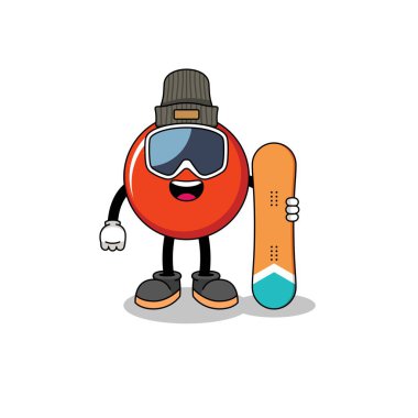Çin bayraklı snowboard oyuncusunun maskot karikatürü, karakter tasarımı