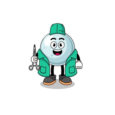Gümüş top maskotunun bir cerrah olarak tasviri, karakter tasarımı