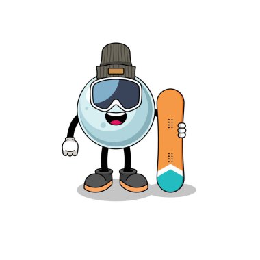 Gümüş top snowboard oyuncusu maskotu, karakter tasarımı