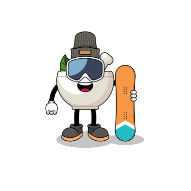 Snowboard oyuncusunun maskot karikatürü, karakter tasarımı.