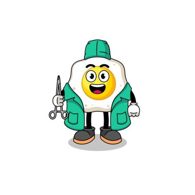 Bir cerrah olarak kızarmış yumurta maskotu, karakter tasarımı.