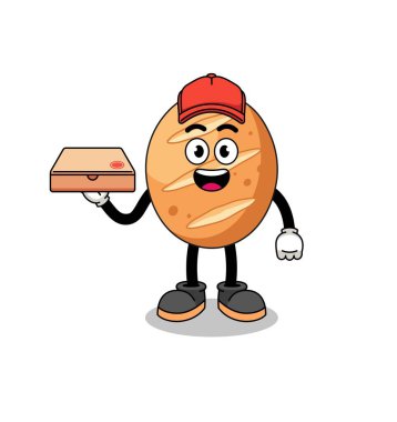 Pizza teslimatçısı olarak Fransız ekmeği çizimi, karakter tasarımı.