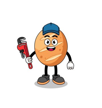 Fransız ekmek çizimi karikatürü tesisatçı, karakter tasarımı.