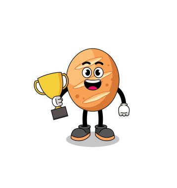Fransız ekmeğinin çizgi film maskotu elinde bir kupa, karakter tasarımı
