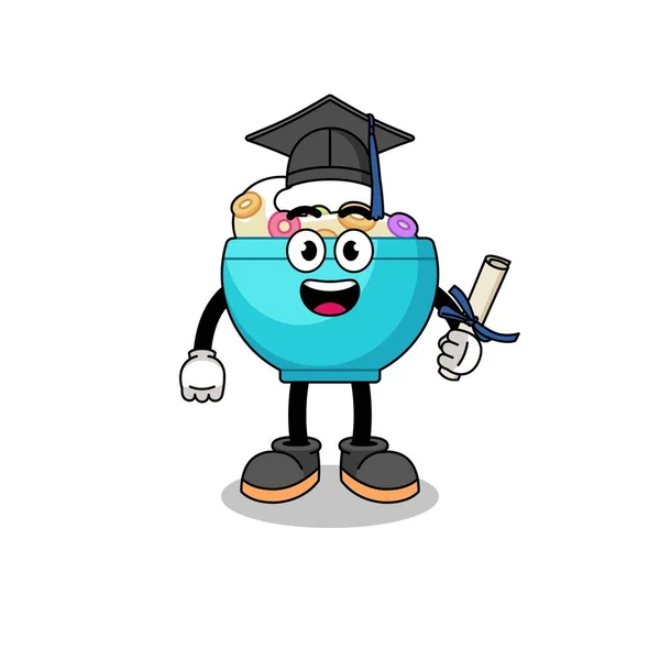 Mascote Tigela Cereais Com Pose Graduação Design Personagem Ilustração De Stock