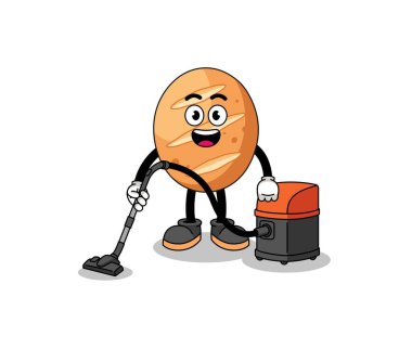 Fransız ekmeğinin karakter maskotu elektrikli süpürge, karakter tasarımı.