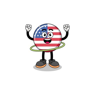 Hula hoop oynayan Birleşik Devletler bayrağı, karakter tasarımı