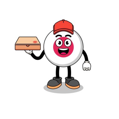 Japon bayrağı illüstrasyonunda pizza dağıtıcısı, karakter tasarımı.