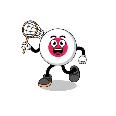 Japon bayrağının kelebeği yakalama karikatürü, karakter tasarımı