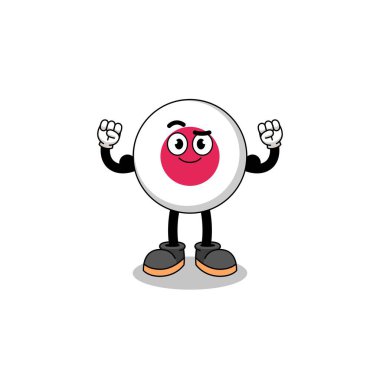 Japon bayrağının maskot karikatürü kas ve karakter tasarımı ile poz veriyor