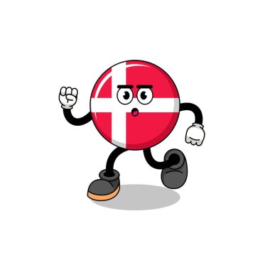 çalışan Danimarka bayrak maskotu illüstrasyonu, karakter tasarımı