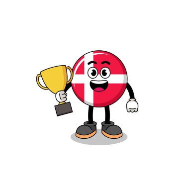 Danimarka bayrağının çizgi film maskotu elinde bir kupa, karakter tasarımı