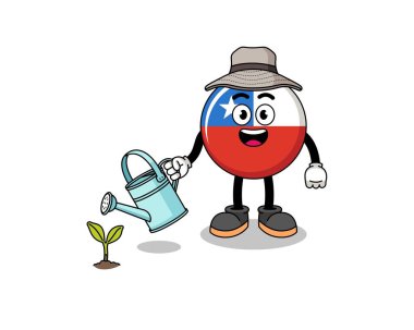 Bir bitki tohumu, karakter tasarımı içeren Şili bayrağı karikatürü.