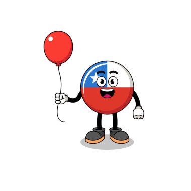 Bir alışveriş arabası taşıyan Şili bayrağı karikatürü, karakter tasarımı