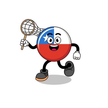 Bir balon taşıyan Şili bayrağı karikatürü, karakter tasarımı