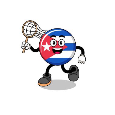 Küba bayrağının kelebeği yakalama karikatürü, karakter tasarımı