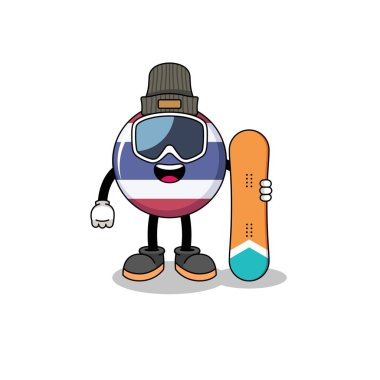 Tayland bayraklı snowboard oyuncusunun maskot çizgi filmi, karakter tasarımı