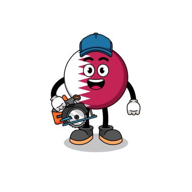 Ahşap işçisi olarak katar bayrağının çizgi film çizimi, karakter tasarımı