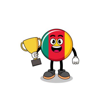 Kamerun bayrağının çizgi film maskotu elinde bir kupa, karakter tasarımı