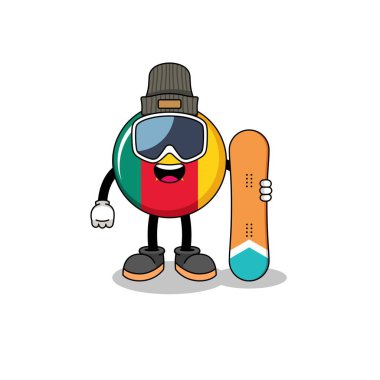 Kamerun bayraklı snowboard oyuncusu maskot çizgi filmi, karakter tasarımı