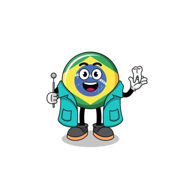 Brezilya bayrak maskotunun dişçi olarak tasviri, karakter tasarımı