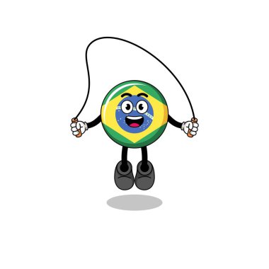 Brezilya bayrağı maskotu çizgi filmi ip atlama, karakter tasarımı oynuyor.
