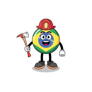 Brezilya bayraklı itfaiyecinin çizgi film maskotu, karakter tasarımı