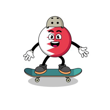 Bahreyn bayrağı maskotu kaykay oynuyor, karakter tasarımı