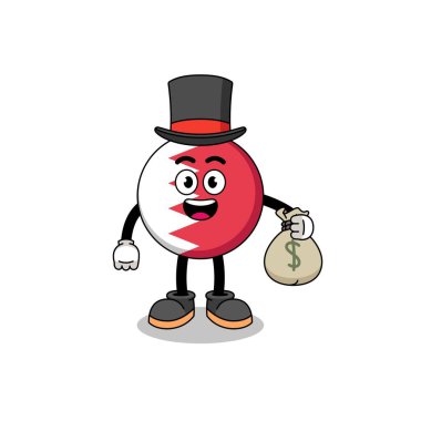 Bahreyn bayrak maskotu resimli zengin adam para çantası, karakter tasarımı