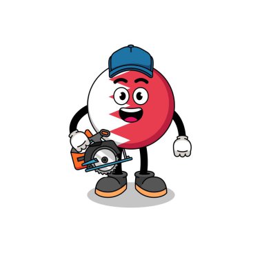 Bir ahşap işçisi olarak bahreyn bayrağının çizgi film çizimi, karakter tasarımı