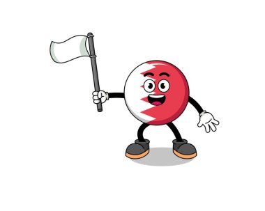 Beyaz bir bayrak taşıyan Bahreyn Bayrağının Çizgi Film Çizimi, karakter tasarımı