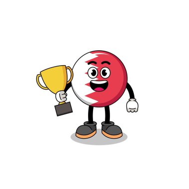 Bahreyn bayrağının çizgi film maskotu elinde bir kupa, karakter tasarımı