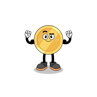 Kas ve karakter tasarımı pozu veren İsviçre frangı maskot karikatürü