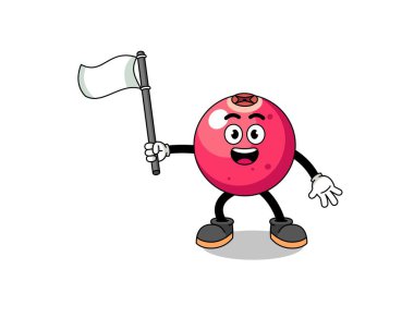 Beyaz bir bayrak taşıyan kızılcık çizgi film tasarımı, karakter tasarımı