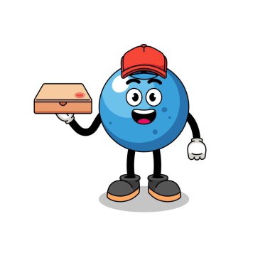 bir pizza dağıtıcısı olarak yaban mersini illüstrasyonu, karakter tasarımı