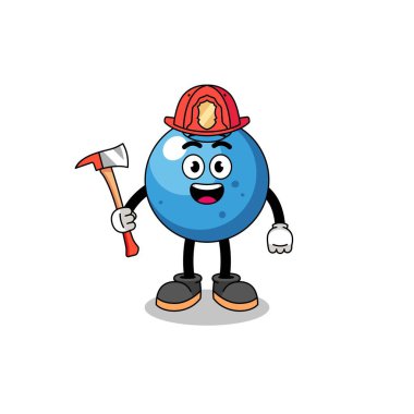 Yaban mersini itfaiyecisinin çizgi film maskotu, karakter tasarımı.