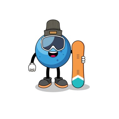 Yaban mersini snowboard oyuncusunun maskot karikatürü, karakter tasarımı