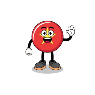 Vietnam bayrağı çizgi filmi el hareketi yapıyor, karakter tasarımı yapıyor.