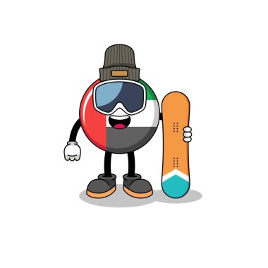 BAE bayraklı snowboard oyuncusunun maskot karikatürü, karakter tasarımı