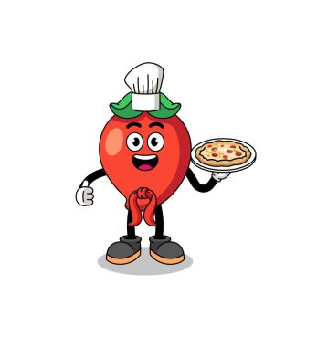 Illustration of chili pepper as an italian chef , character design