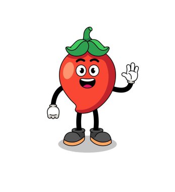 chili pepper cartoon doing wave hand gesture , character design