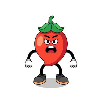 chili pepper cartoon illustration with angry expression , character design