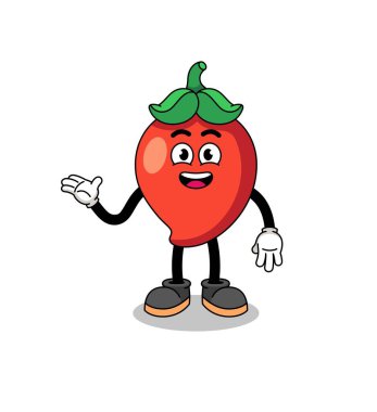 chili pepper cartoon with welcome pose , character design