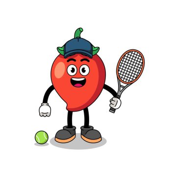 chili pepper illustration as a tennis player , character design