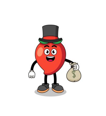 chili pepper mascot illustration rich man holding a money sack , character design
