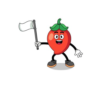 Cartoon Illustration of chili pepper holding a white flag , character design
